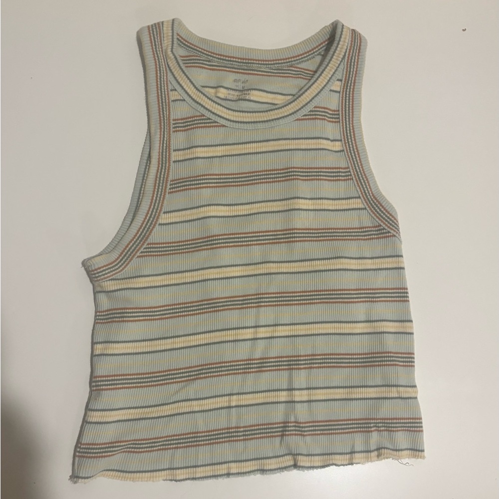 aerie Pastel Striped Ribbed Tank in Yellow, Blue & Brown